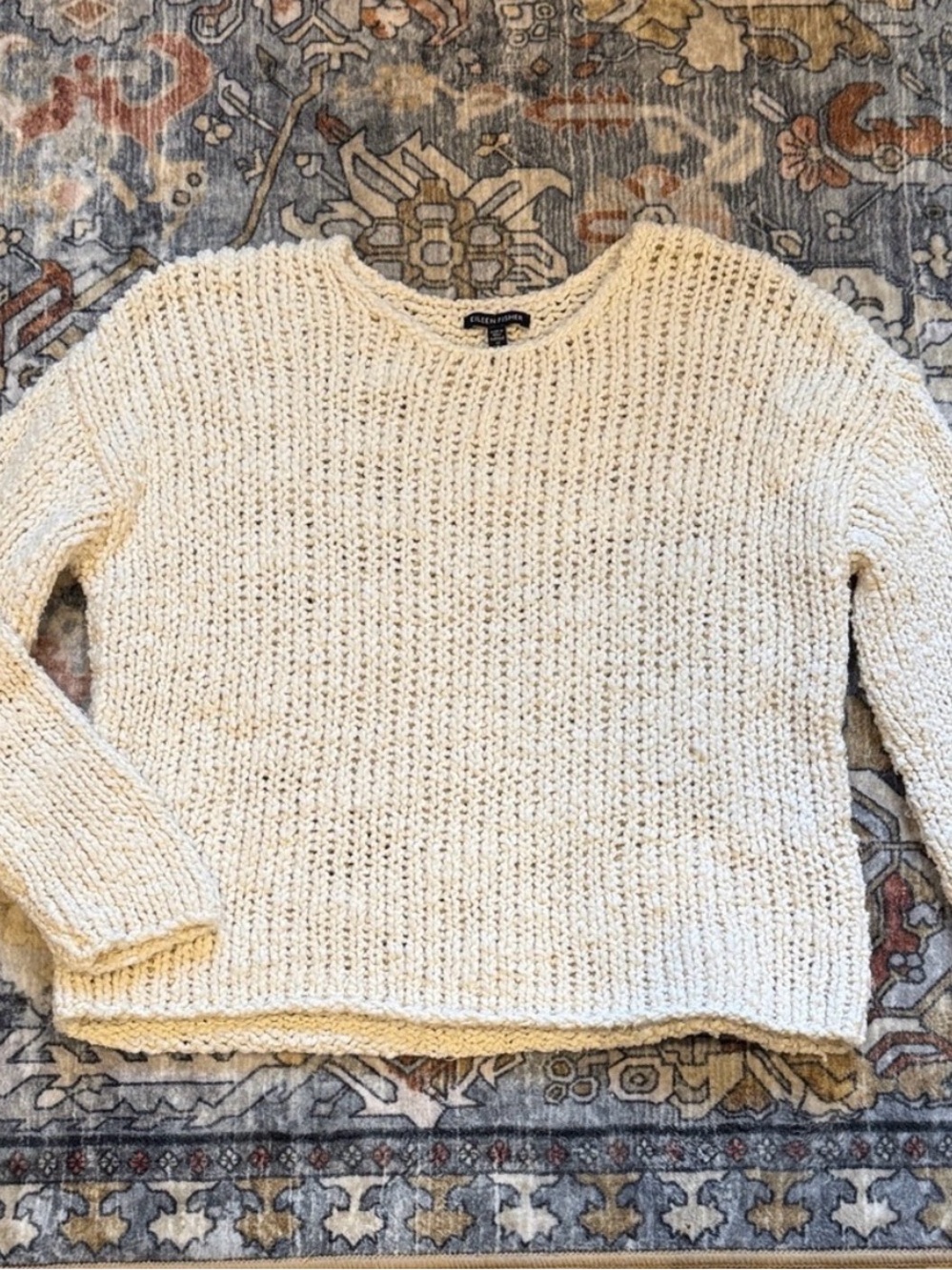 100% Organic Cotton Knit Crewneck Sweater by Eileen Fisher Size XS Cream